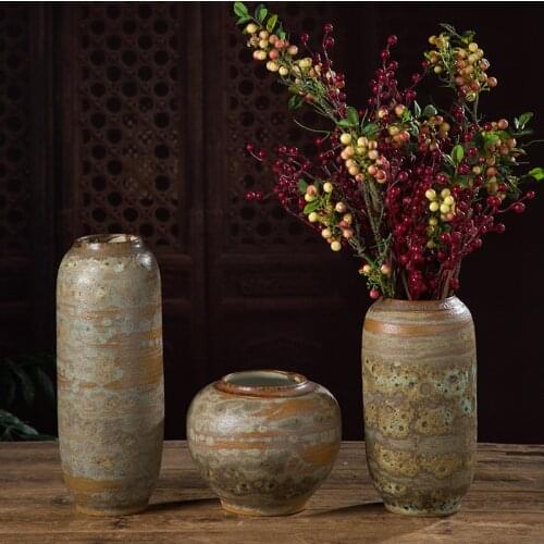 Coated Green Brown Bubble Glaze Vintage Ceramic Flower Vase Hydroponics Plant Pot Home Garden Insert Craft