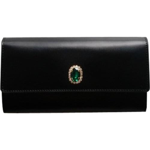 High-grade Ladies Women Genuine Leather Diamond Black Design Clutch Bag Card Holder Purses Hasp Wallet Standard Wallets
