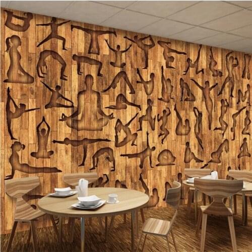 Wellyu Fitness sports yoga leisure club board wood grain background wall custom large fresco green wallpaper papel de parede