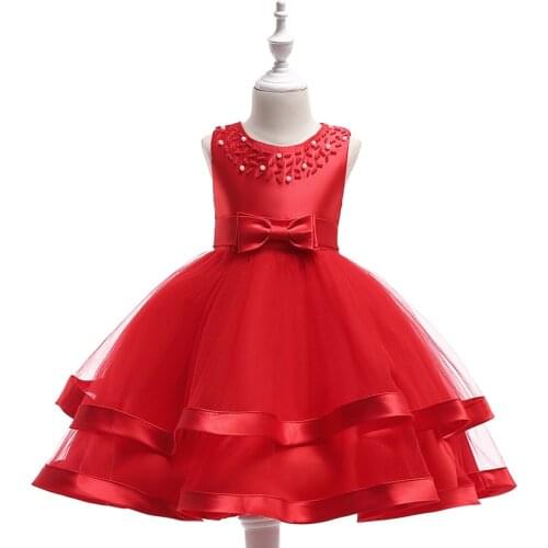 Yoliyolei Childrens Girls Dress Mesh Princess Puffy Dress Beaded With Bow Sleeveless Evening Party Performance Girls Clothes
