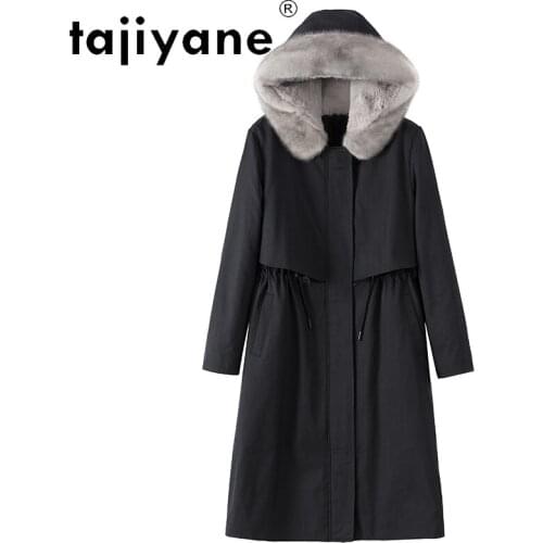 Tajiyane Winter Coat Women Real Mink Fur Collar Hooded Jacket Woman Natural Rex Rabbit Lining Jackets Female Mujer Parkas TN623
