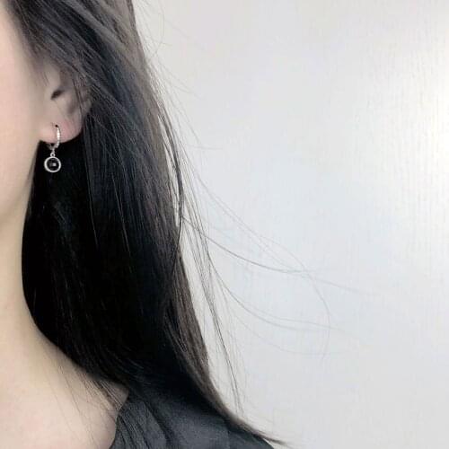 925 Sterling Silver Earring Fashion black zircon Short Pendant Blue Moon Planet Round Card Drop Earring Woman Girl Ear jewely