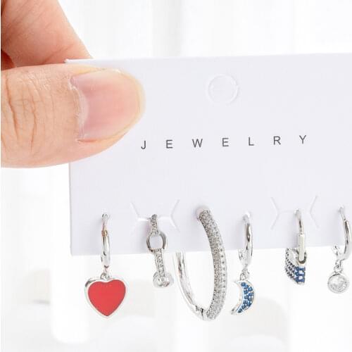 SIPENGJEL Fashion Love Heart Hoop Earrings Sets Lock Moon Pendant Drop Earrings For Women 2021 Trend Jewelry Gift