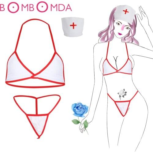 Women Erotic Nurse Costume Suit Sex Game Role Play Sexy Lingerie Hot Nightwear Temptation Halter Bra G-String Underwear
