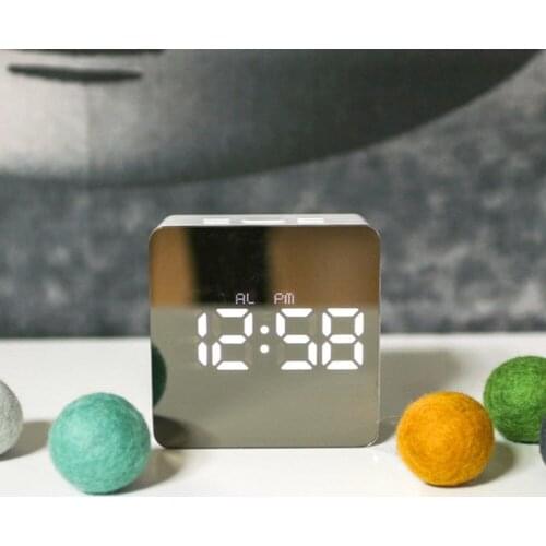 1 Pcs Digital Alarm Clock with Large Mirror LED Display Decorative Alarm Temperature FBE3
