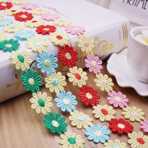 1yard 25mm Colorful Daisy Flower Lace Trim for Knitting Wedding Embroidered Ribbon DIY Handmade Patchwork Sewing Supplies Crafts