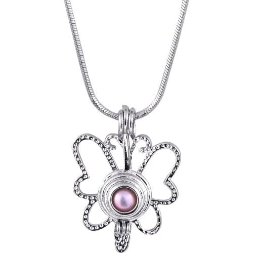 18kgp Pearl Cage Pendants Fashion Butterfly Wish Pearl Gem Beads Locket Charm Mountings P1