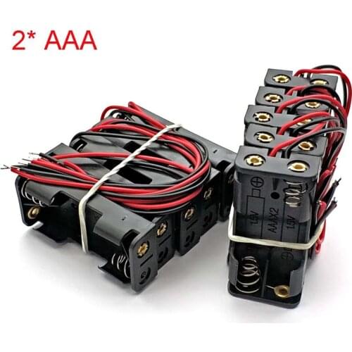 2 * AAA Battery Box Case Holder With Wire Leads Side By Side Battery Box Connecting Solder For 2 Pcs AAA Batteries