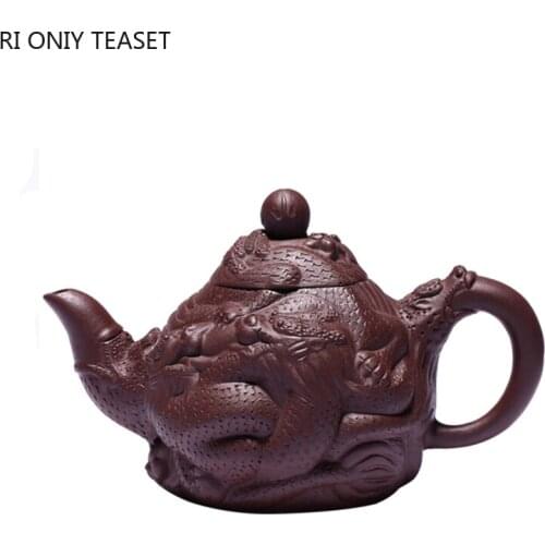 340ml Authentic Yixing Purple Clay Tea Pot Handmade Dragon Pattern Filter Teapots Raw Ore Purple Mud Kettle Zisha Teaware