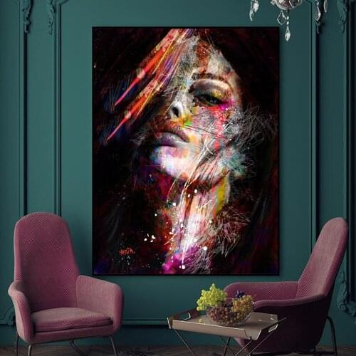 Abstract woman face graffiti street art diamond painting for living room bedroom decoration rhinestone mosaic art wall decoratio