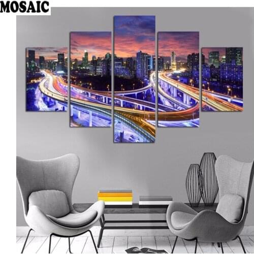 Diy,5d,Diamond painting Cross Stitch,night view,Diamond Embroidery landscape,Christmas gift,diamond Mosaic,Home Decoration 5pcs