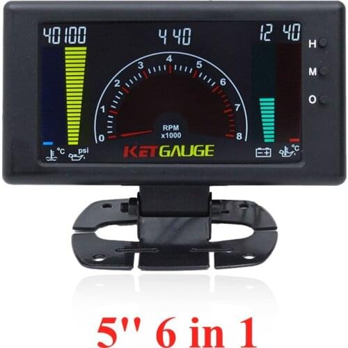 5'' 6 in 1 Multiple Functions Auto Car Gauge Tachometer Volts Clock RPM Water Temp Oil Temp Oil Press Car Gauges for 12V Cars