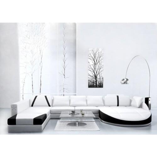 White 2 pcs chaise lounge leather+1 pcs 2 seat leather sofa furniture set #CE-A03
