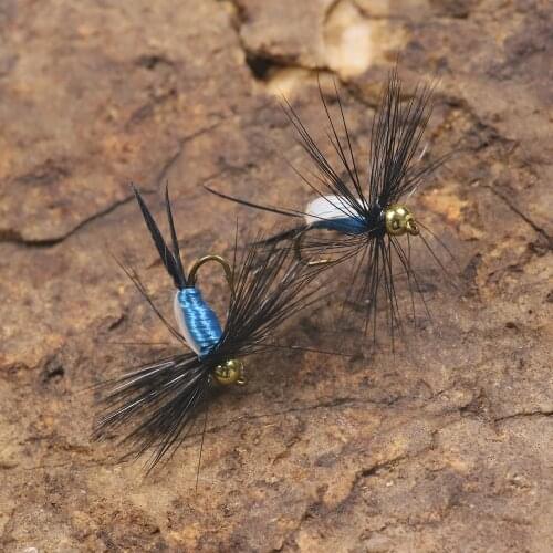 Bimoo 6PCS #12 Beadhead Blue Nymph Fly Lightening Stonefly Nymph Flies Dry Trout Crappie Fishing Bait Floating Barbed Hook