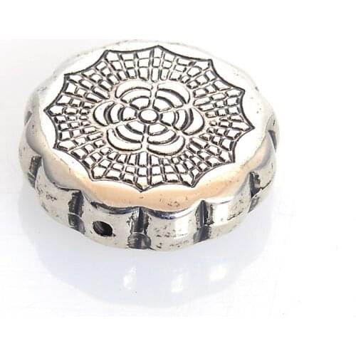 Miasol 30Pcs 25 MM Fluted Corrugated Antique Silver Bronze Finish Flat Round Antique Design Charm Beads For Diy Jewelry Making