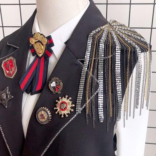 DIY one piece breastpin tassels shoulder board Epaulet metal patches for clothing QR-2556