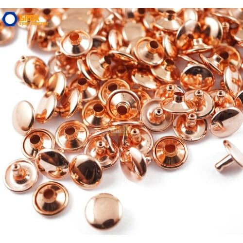 300 set 10*6mm Rose Gold Double Cap Round Rapid Rivet Punk Rock Leathercraft Rivet