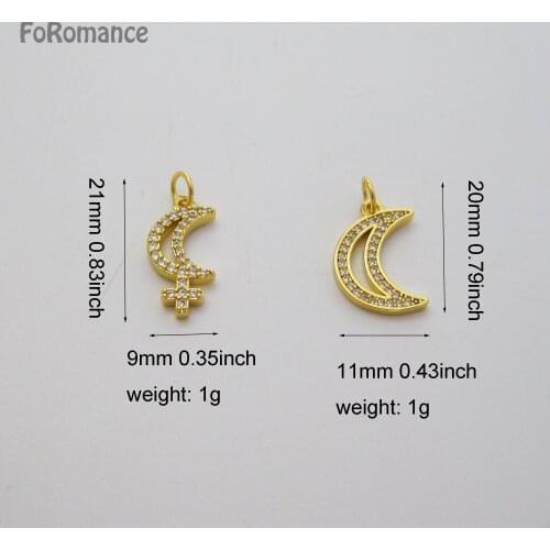 FoRomance Woman Man YELLOW GOLD GP 18" WATER WAVE CHAIN & FULL CZ STONS MOON CUTE SHAPED PENDANT 2 STYLES CAN BE CHOSEN