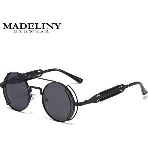 MADELINY Classic Steampunk Sunglasses Men Women Retro Gothic Round Males Glasses Fashion Metal Driving Goggle MA454