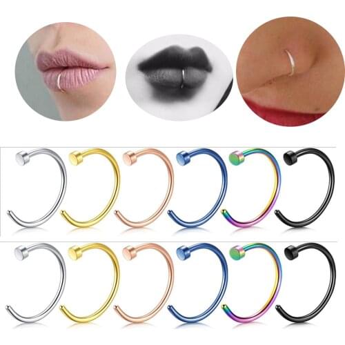 20G Nose Ring Hoop Septum Rings C-Shaped Nose Pin Studs Bone Tragus Cartilage Rings 316L Steel Body Piercing Jewelry Fake Lip