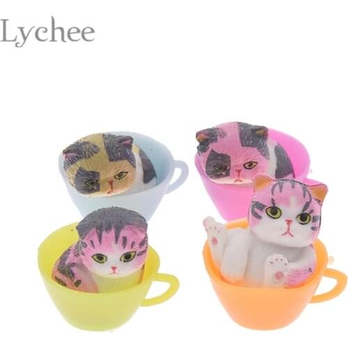 Lychee Life 4pcs Kawaii Cup Cat Model Figurines Lovely Animal Design Miniatures Home Decoration Gifts For Children
