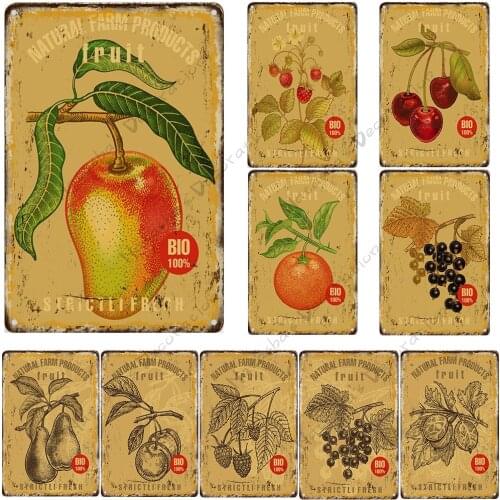 Fresh Fruit Metal Tin Sign Wall Plate Organic Fruit Vintage Poster Farm Metal Poster Rusty Metal Plate For Club Bar Home Farm
