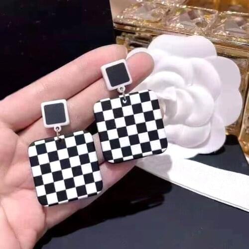 Fashion Modern White Black Chessboard lattice Earrings For Women 2021 Autumn Winter New Earings Jewelry Wholesale