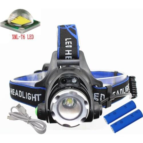 IR Sensor Headlight Induction USB Rechargeable XML T6 LED Headlamp Flash light Head Lamp USB Charger +2x 18650 Li-ion Battery