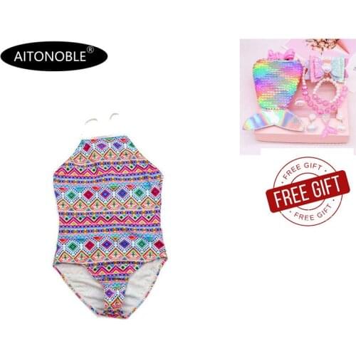 Aitonoble 2020 New Girls Swimsuit Kids One Piece Swimsuit Dress Beachwear Baby Swimwear Getting an Accessories Gift for free