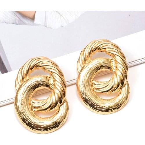 New Chic Unique Design Round Gold Color Women Circle Alloy Metal Drop Earrings Party Jewelry Gifts Accessories Brincos