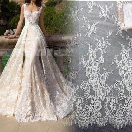 Off white French Chantilly lace fabric high quality bridal dress grown dress sewing material DIY dress lace home decorative