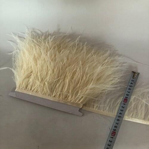Sell 10Meter Beige color Height 5-6" Ostrich Feather fringe Ostrich feather Trimming on Satin Header 31 Colour can be choosed