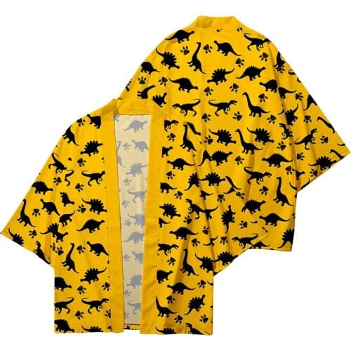 Yellow Dinosaur Cartoon Plus Size 6XL 5XL 4XL Loose Japanese Cardigan Women Men Harajuku Kimono Cosplay Blouse Yukata Clothing