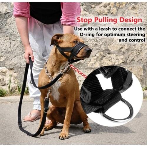 Adjustable Muzzle Leash Harness Muzzle Dog Halter Leader Belt Dog Collar Head Collar No Pull Bite Straps Training Leash Leader