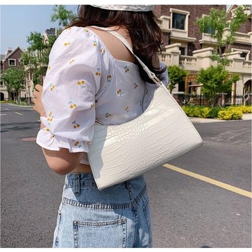 White Luxury Bag Alligator Pattern Purses Trend Hobo Small Designer Lady for Women Black #1