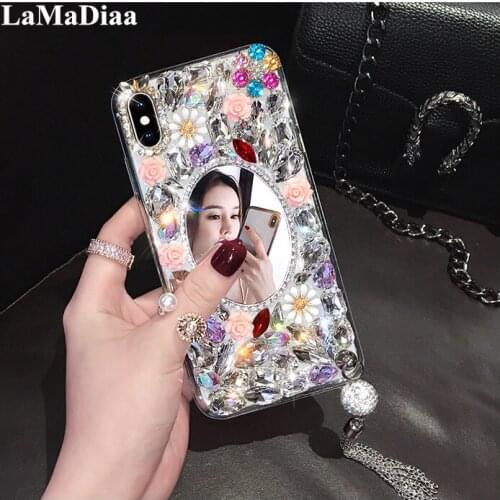 Fashion Soft Silicone Phone Case For SamsungA3 A5 A7 2017 A9 A8 A6 PLUS A50 A70 A80 Case Luxury Diamond Mirror Flower Case Cover