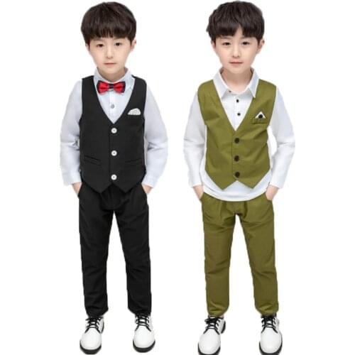 School Boys Formal Tuxedo Dress Suits kids Weeding Vest Pants 2pcs Clothing Set Children Birthday Gift Prom Performance Costumes
