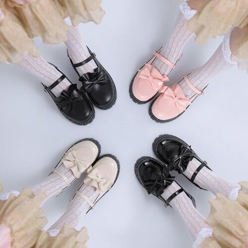 Kawaii Girl Lolita Shoes Low Heel Round Head With Bowknot Comfortable Kawaii PU Shoes Tea Party JK Shoes Women Lolita Cosplay