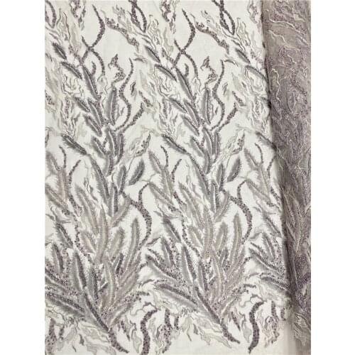 Embroidered French Net Fabric with Beads Super Quality African Tulle Lace Fabric ZH-1088820 for Party Dress