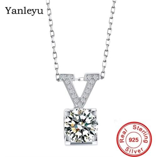 Yanleyu Luxury Brand V Letter Pendant Necklace For Woman Sterling 925 Silver Women CZ Diamond Necklace Wedding Accessories PN071
