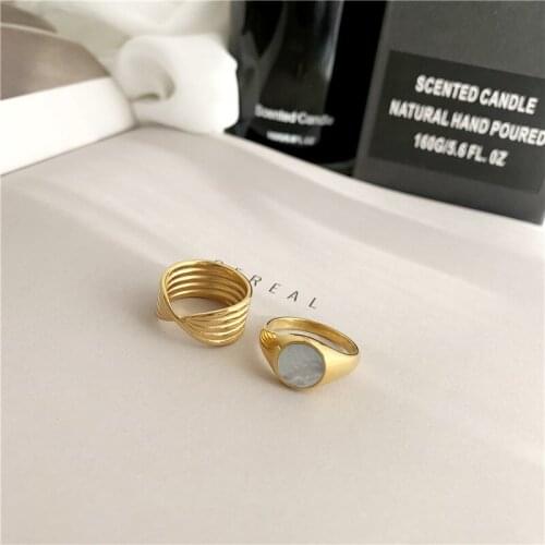 YUN RUO Personality Natural Shell Ring for Woman Exaggerated Finger Ring 316 L Titanium Steel 18K Gold Color Jewelry Never Fade