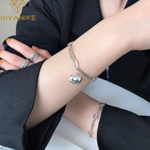XIYANIKE 925 Sterling Silver Love Heart Splicing Chain Bracelet Female OT Buckle Design Simple Fashion Retro Accessories Couple