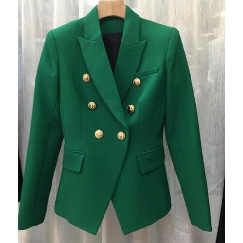 Limited GREEN Double Breasted Blazer Slim Waist Shoulder Notched lapels Woman Fashion Suit 2019 Spring Summer Autumn