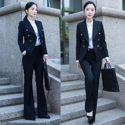 Womens suits set 2 pieces black suit suit women spring and autumn new style OL professional office ladies suit two-piece suit