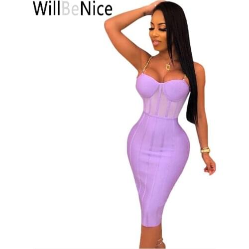 WillBeNice Sexy Bandage Midi Dress 2019 Women Purple Red Bandage Dress Bodycon Party Dress Sleeveless Bandage Sexy Club Wear