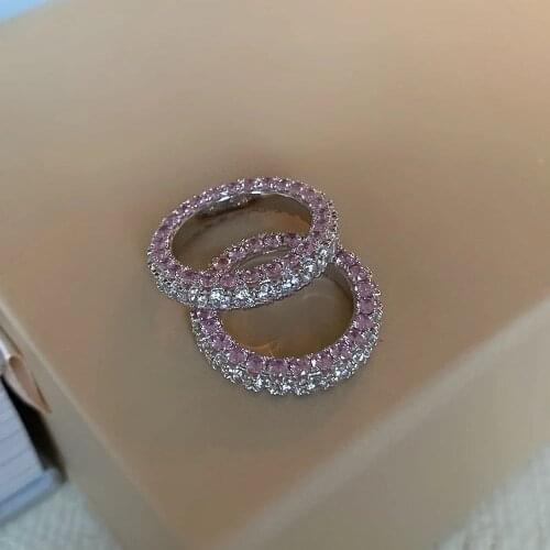 White Pink CZ Eternity Band Ring For Women Full Finger Cubic Zirconia Paved Engagement Bands Stacking Rings