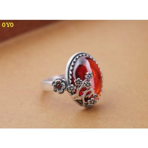 100% 990 sterling silver ring Pomegranate red zirconium vintage silver female ring