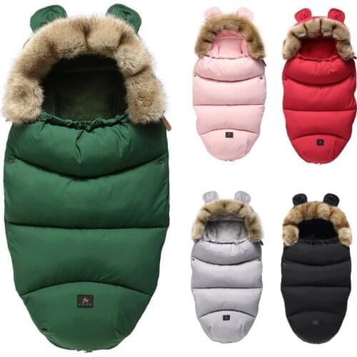 Winter Sleeping Bags Envelope Newborn Baby Stroller Pad Sleepsack Hooded With Cute Ear Footmuff Warm Thick Infant Wheelchair