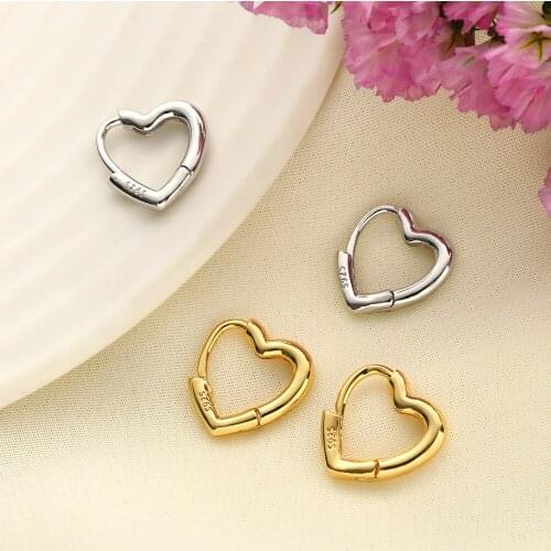 1 pair S925 Small Heart Shaped Hoop Earrings for Women Girls' Studs Hypoallergenic