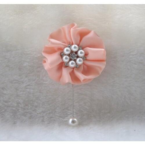 10 Pcs/lot Coral Wedding Corsages Boutonniere Groom pearl Wedding Flowers Brooch Flowers